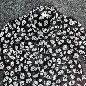 Aeropostale Heart‎ Eyed Skulls Black Sheer Button Long Sleeve Shirt Womens XS